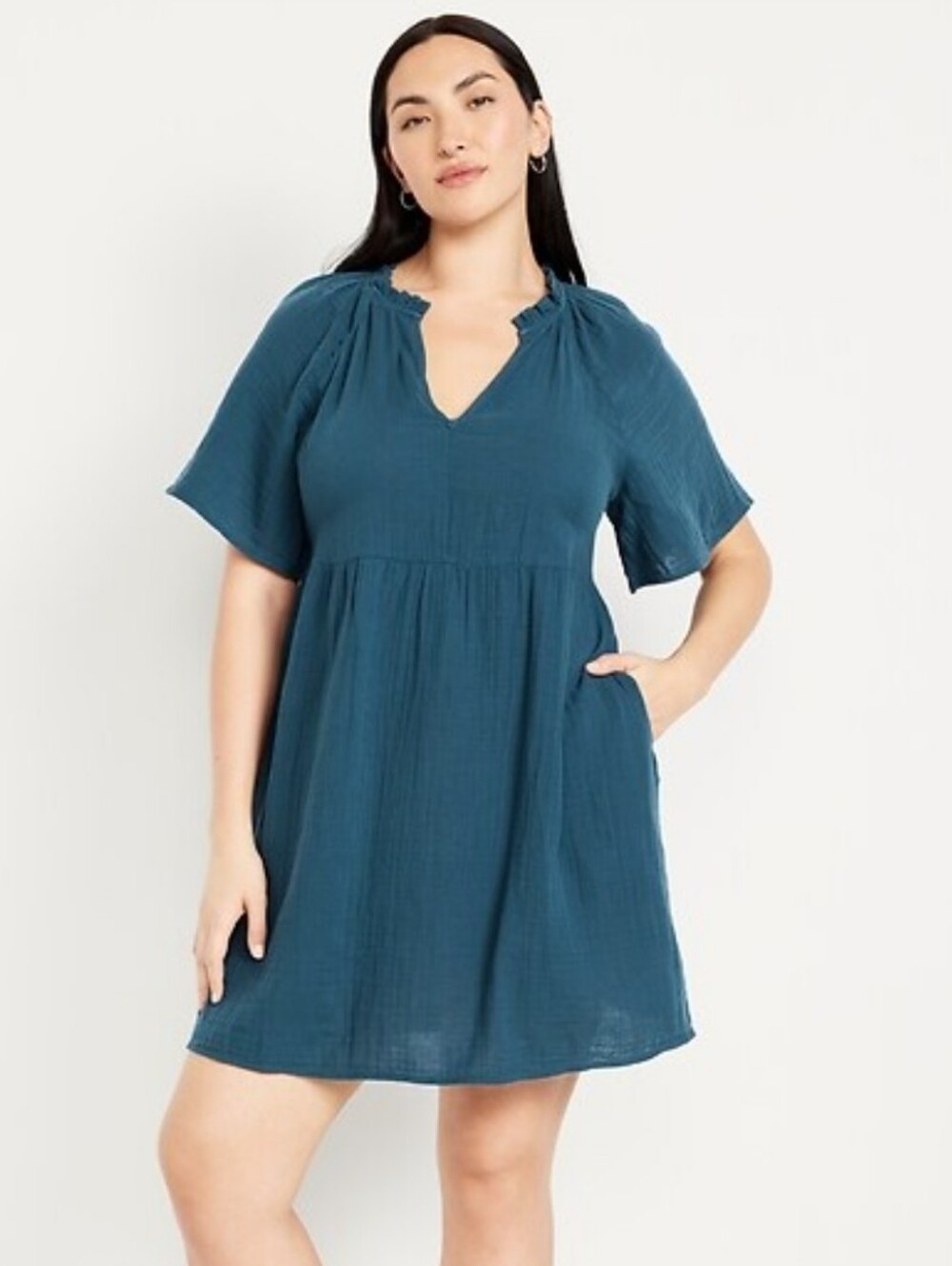 Old Navy Split-Neck Crinkle Gauze Mini Swing Dress Size Small